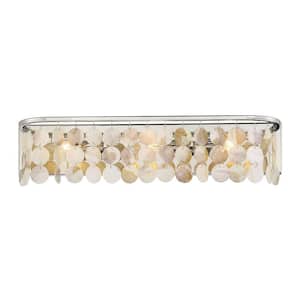 22 in. W x 5 in. H 3-Light Small Polished Nickel Coastal Contemporary Bathroom Vanity Light with Shimmering Shells