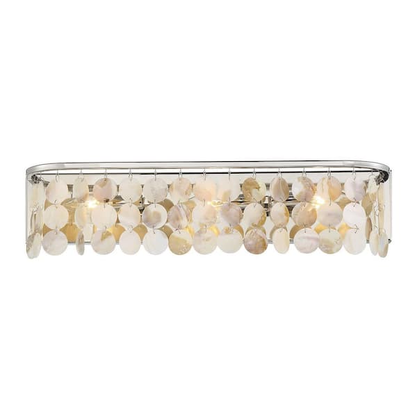 TUXEDO PARK LIGHTING 22 in. W x 5 in. H 3-Light Small Polished Nickel Coastal Contemporary Bathroom Vanity Light with Shimmering Shells