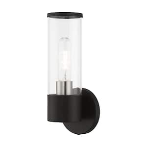 Prestwick 4.25 in. 1-Light Black ADA Wall Sconce with Clear Glass