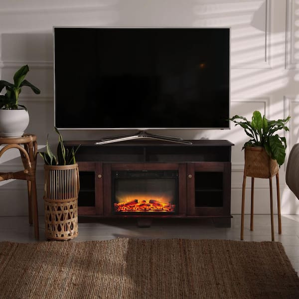 Mahogany tv deals stand with fireplace