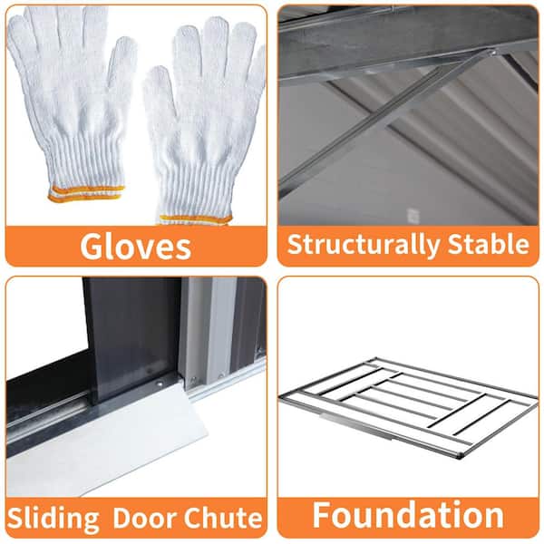 8 ft. x 6 ft. Outdoor Metal Storage Shed Tool Home with Foundation and Lockable Doors for Garden, Lawn, Gray(43 sq. ft.)