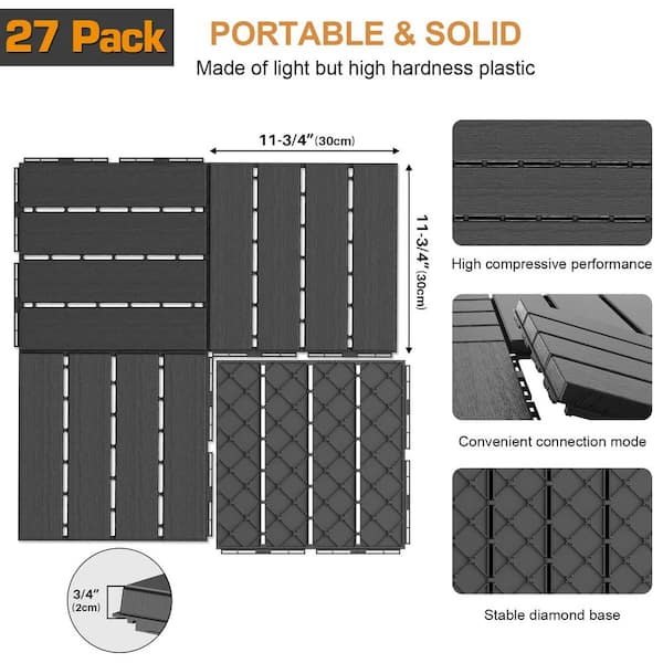 1 ft. x 1 ft. Plastic Interlocking Deck Tiles in Dark Grey (27 Per Case)