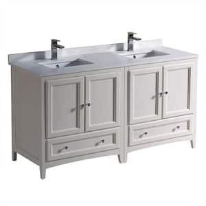 Oxford 60 in. Double Vanity in Antique White with Quartz Stone Vanity Top in White with White Basins
