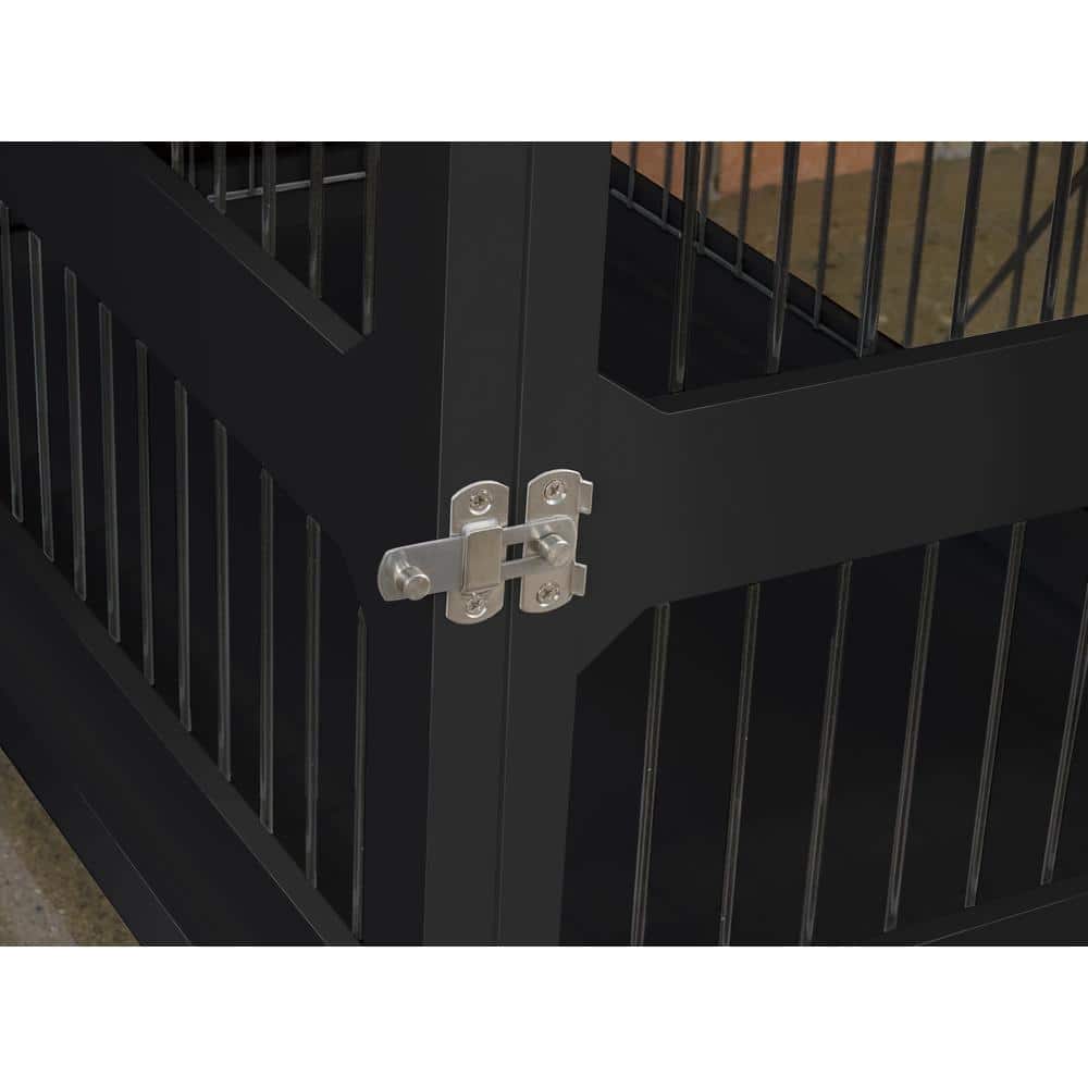 Black Hardwood and Metal Pet Crate End Table
