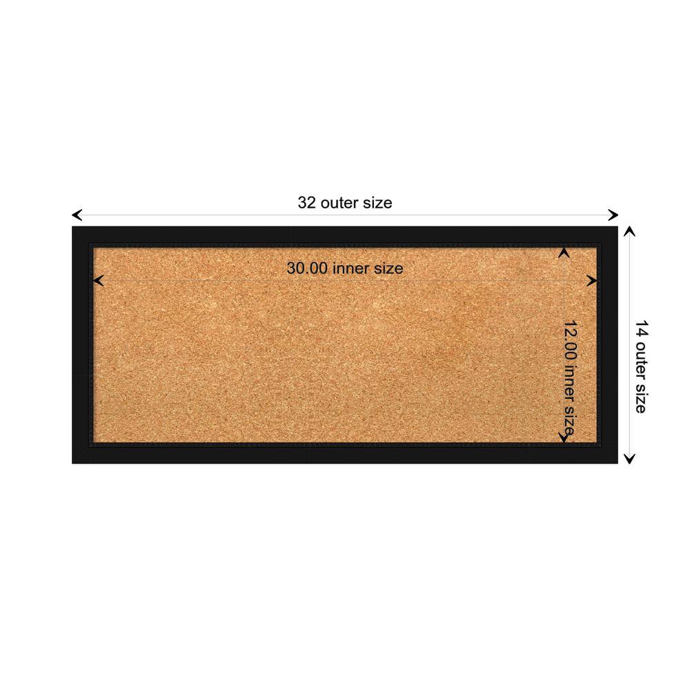 Natural Cork Bulletin Board with Black Plastic Frame, 14" x 32"
