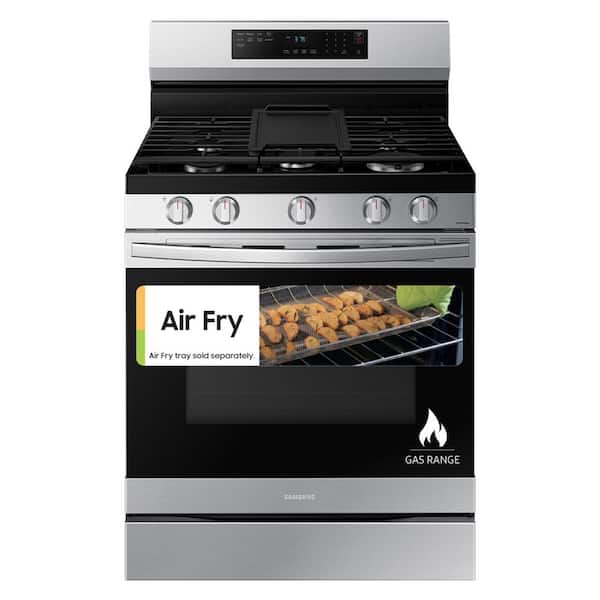 30 in. 5-Burner Freestanding Smart Gas Range in Stainless Steel with No Preheat AirFry and Wi-Fi Enabled Convection