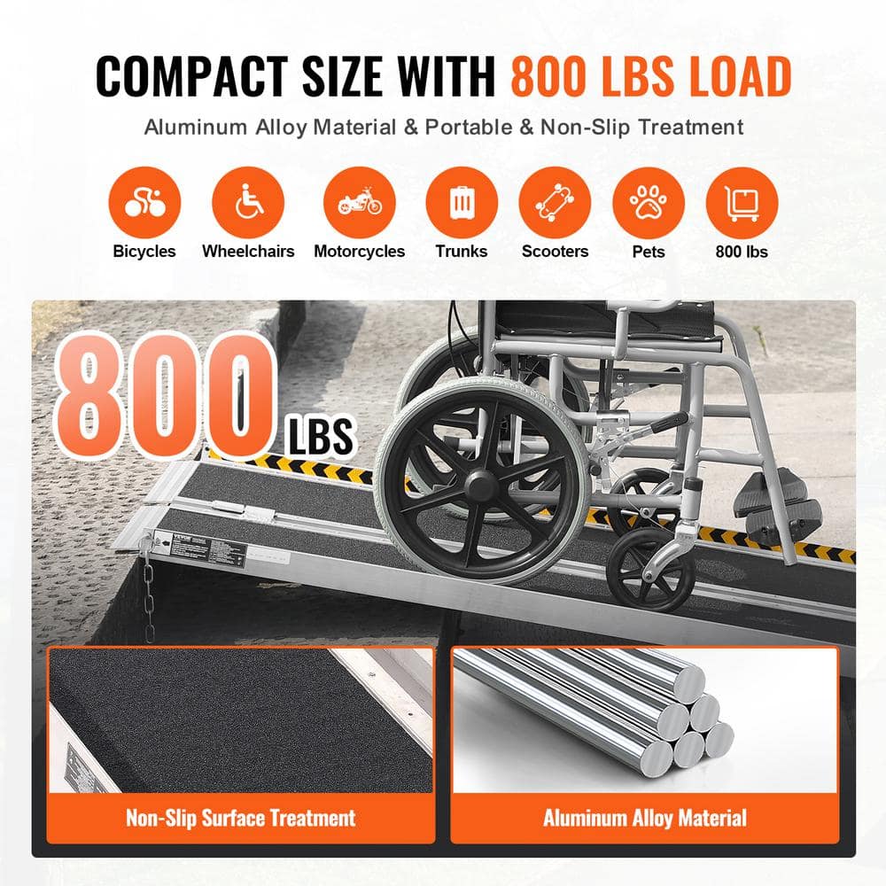 6 ft Non-Slip Aluminum Folding Wheelchair Ramp with 800 lbs Capacity