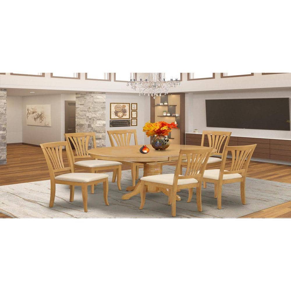 Natural Oak 7-Piece Oval Dining Set with High Back Chairs