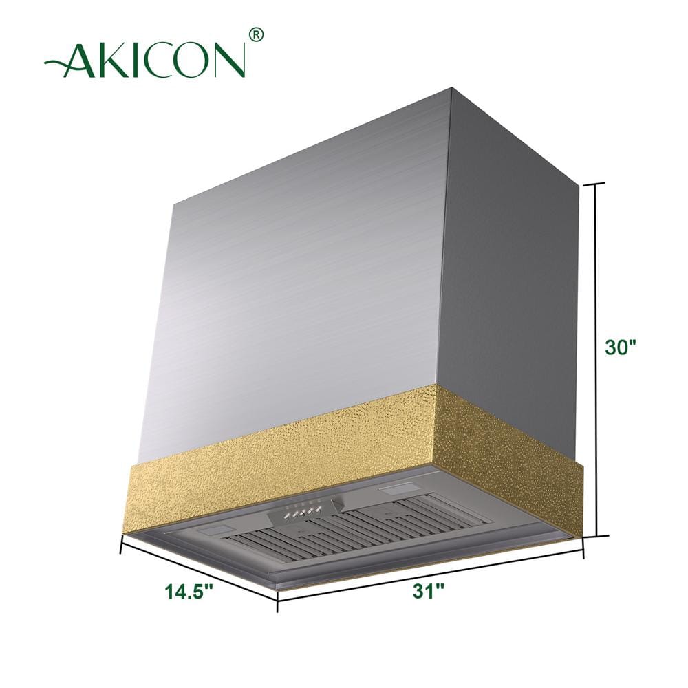 30-Inch Brushed Stainless Steel and Gold Wall Mounted Range Hood