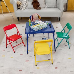 Page Color 5-Piece Folding Plastic Kids Square Table Top and 4-Chairs Set, Multicolor and Writing Desk Set