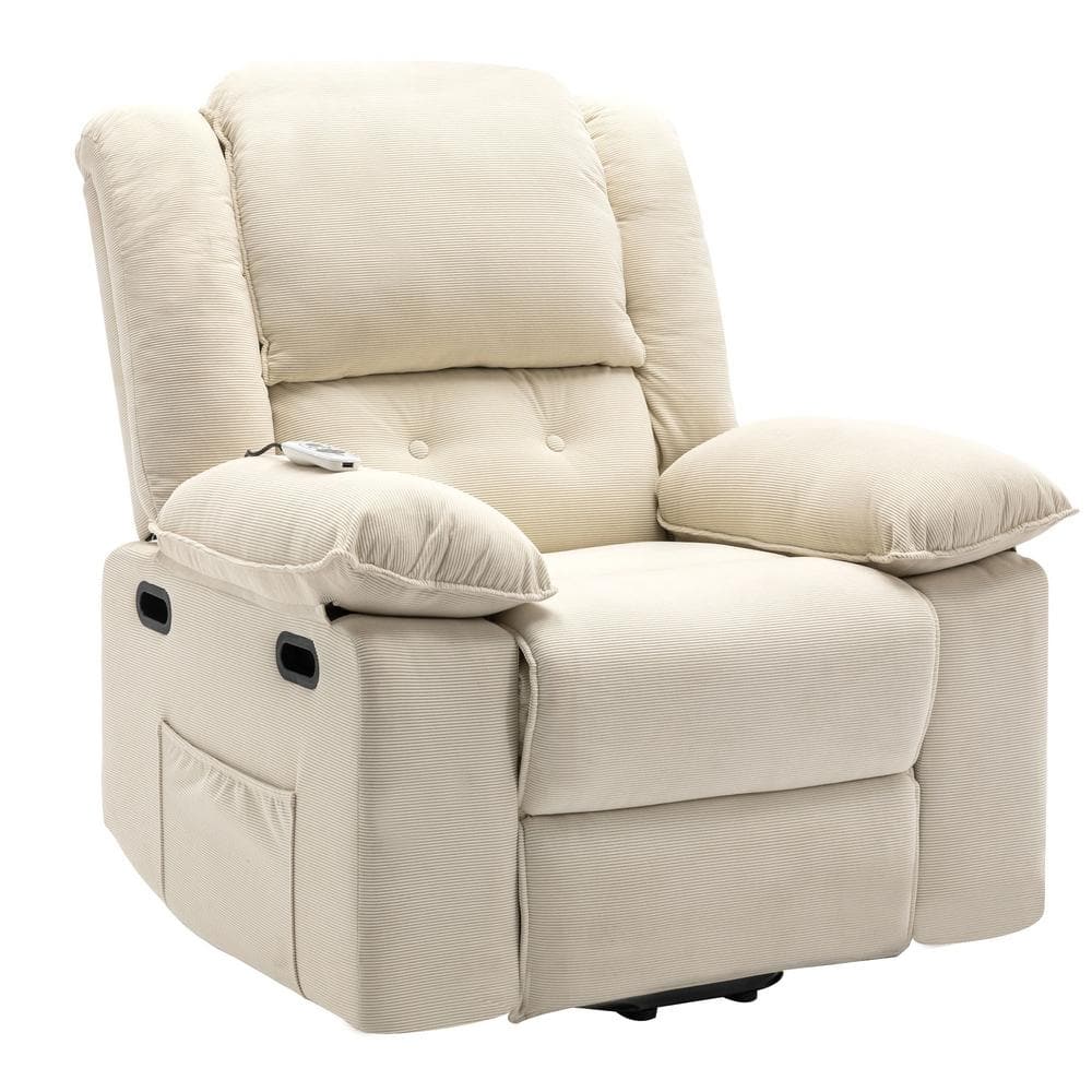 Polibi Beige Linen Upholstery Massage Recliner Chair with Power Lift ...