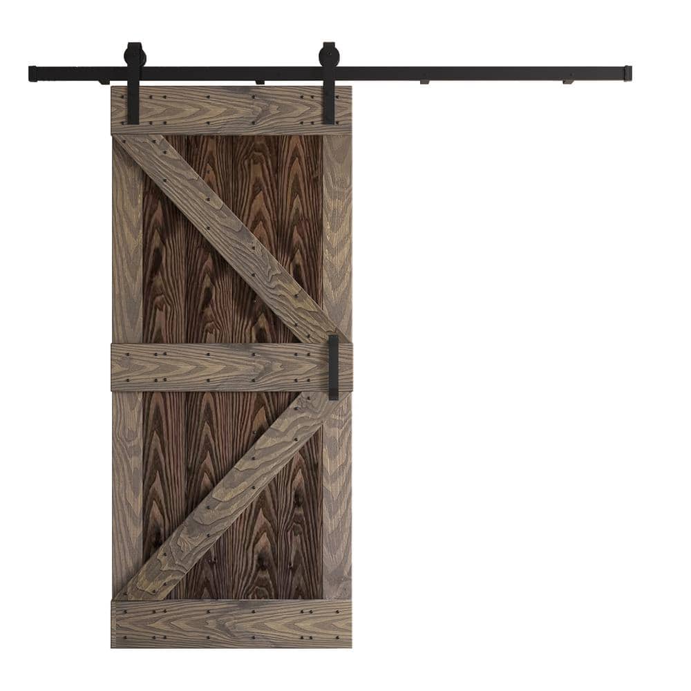 Coast Sequoia 36in x 84in K Series Embossing DIY Knotty Wood Sliding Barn Door with Hardware Kit - Kona Coffee/Smoky Gray