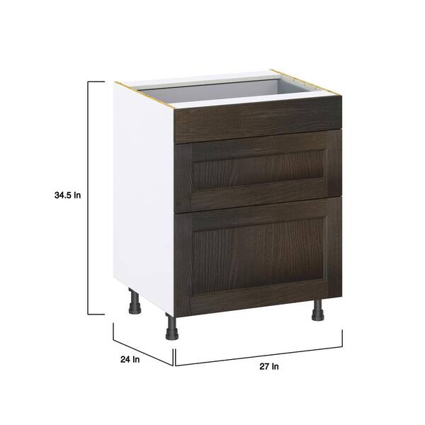 J COLLECTION Lincoln Chestnut Solid Wood Assembled 24 in. W x 34.5 in. H x 21 in. D Vanity Drawer Base Cabinet with 3Drawers