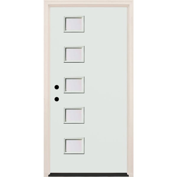 Builders Choice 36 in. x 80 in. Right-Hand/Inswing 5-Lite Clear Glass Alpine Painted Fiberglass Prehung Front Door w/4-9/16 in. Frame