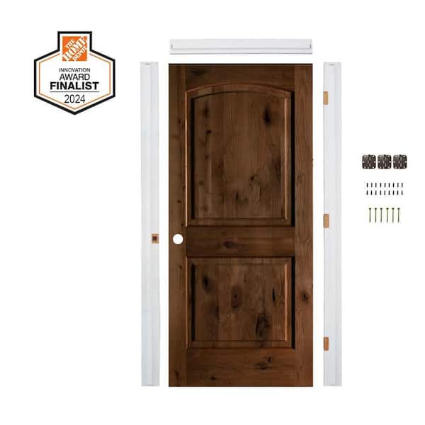 DIY 36 in. x 80 in. Alder Right-Hand Top Arch Provincial Stain Wood Single Interior Door Kit w/ Quick Assemble Jamb