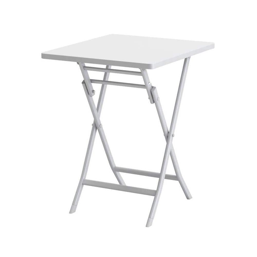 White metal folding square patio table.