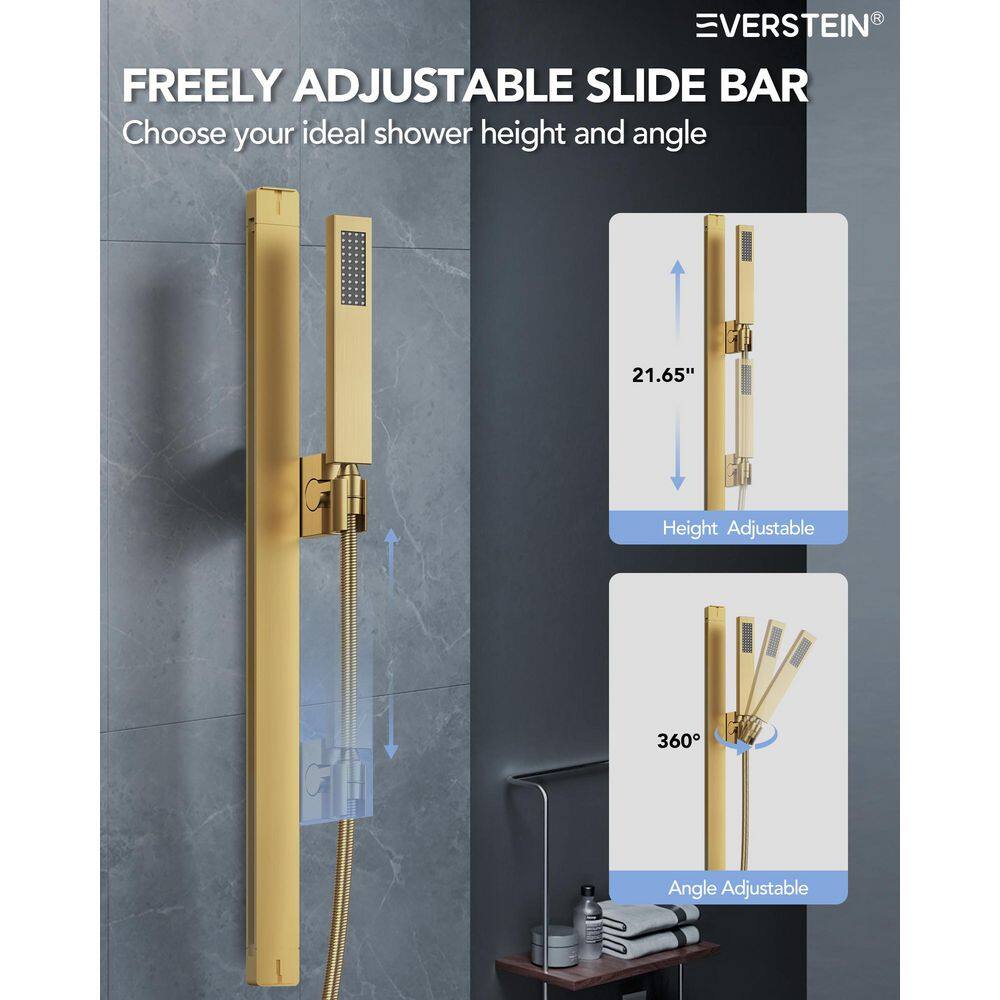 Large Brushed Gold LED Ceiling Mount Shower System