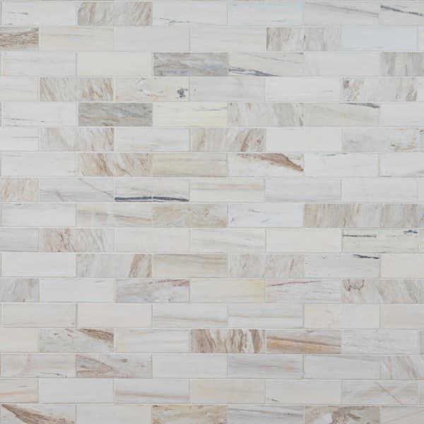 Angora Subway 12 in. x 12 in. Polished Marble Mes-Mounted Mosaic Floor and Wall Tile (0.97 sq. ft./Each) Angora Subway 12 in. x 12 in. Polished Marble Mes-Mounted Mosaic Floor and Wall Tile (0.97 sq. ft./Each)