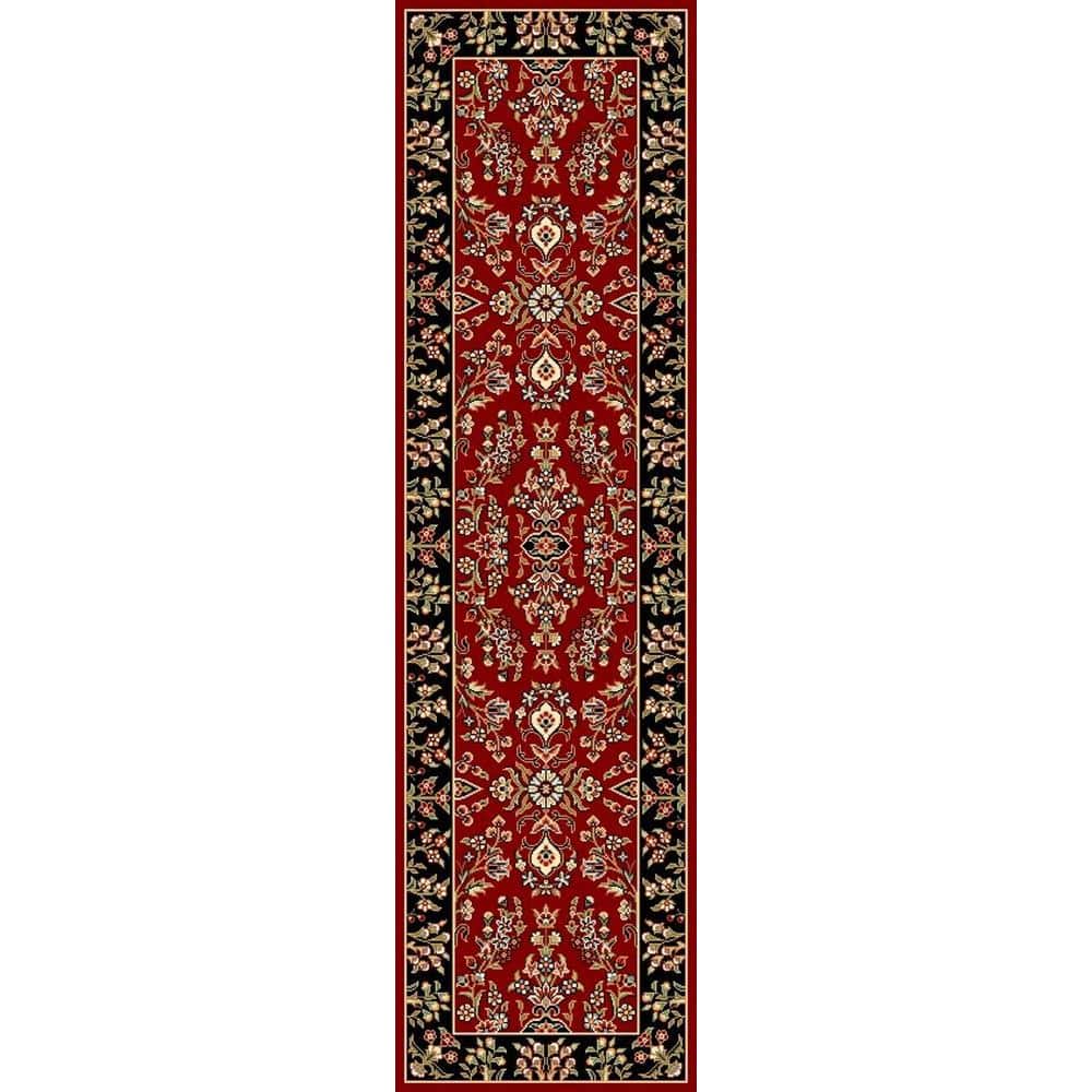 Red and Black Floral Synthetic Tufted Circle Area Rug