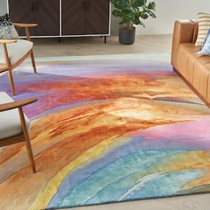 Prismatic Multicolor 10 ft. x 14 ft. Watercolor Abstract Contemporary Area Rug
