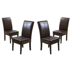 Pertica T-stitch Chocolate Brown Leather Dining Chairs (Set of 4)