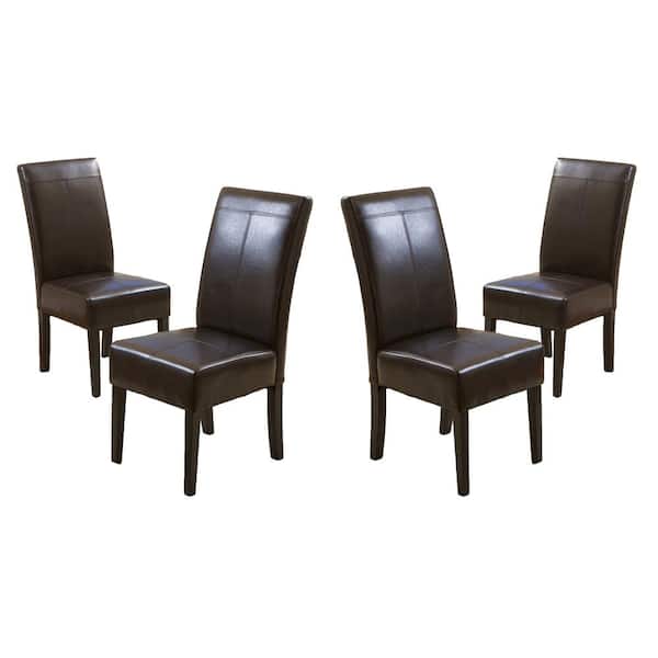 Noble House Pertica T-stitch Chocolate Brown Leather Dining Chairs (Set of 4)