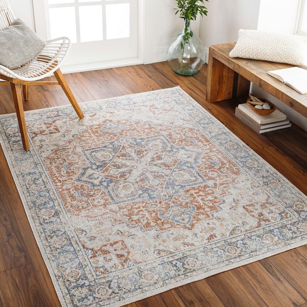 Lillian Light Blue/Light Brown 8 ft. x 10 ft. Indoor Machine-Washable Area Rug