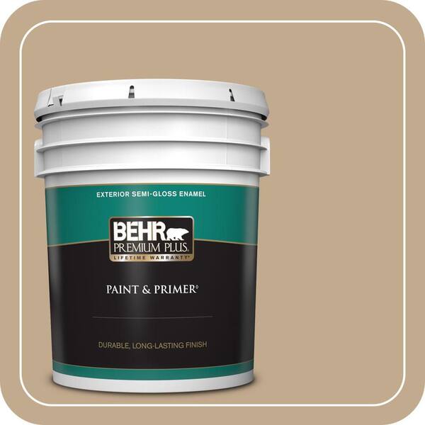 BEHR PREMIUM PLUS 5 gal. #BXC-07 Palomino Tan Semi-Gloss Enamel Exterior Paint & Primer