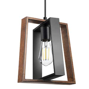 60-Watt 1-Light Farmhouse Shaded Black Pendant Light, No Bulbs Included