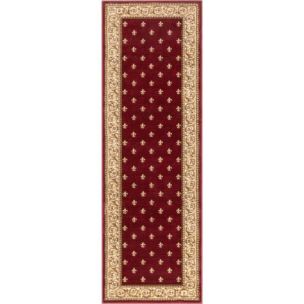 Barclay Fleur De Lis Elegance Traditional Oriental, Red 2 ft. 3 in. x 7 ft. 3 in. Runner Area Rug