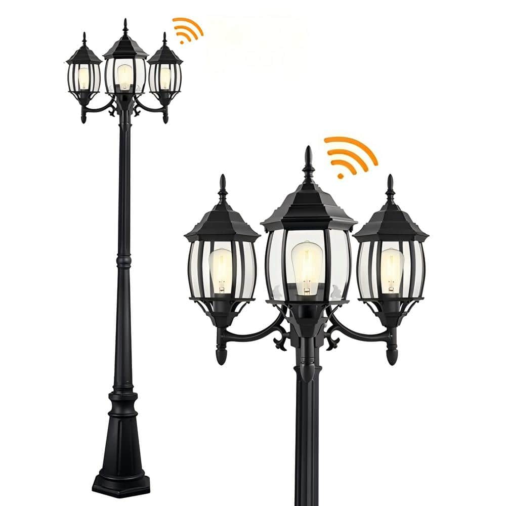 Matte Black 3-Light Outdoor Lamp Post with Clear Glass