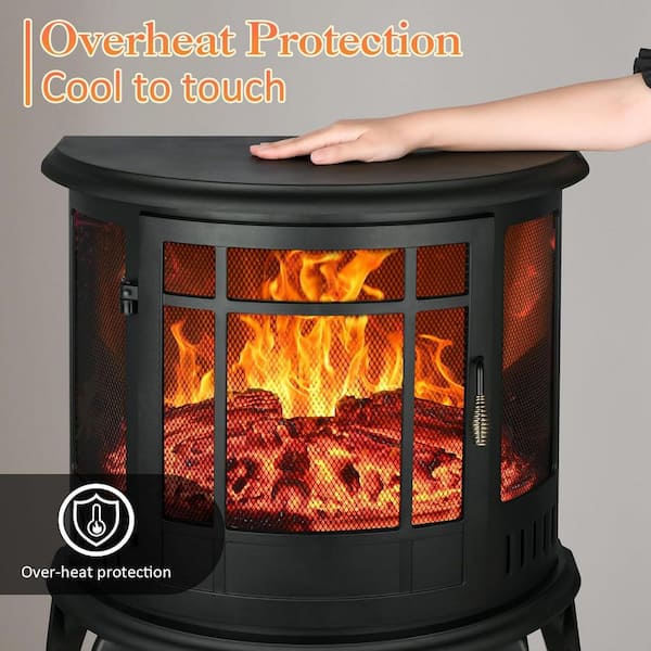 22 in. Freestanding Electric Fireplace in Black with Overheat 