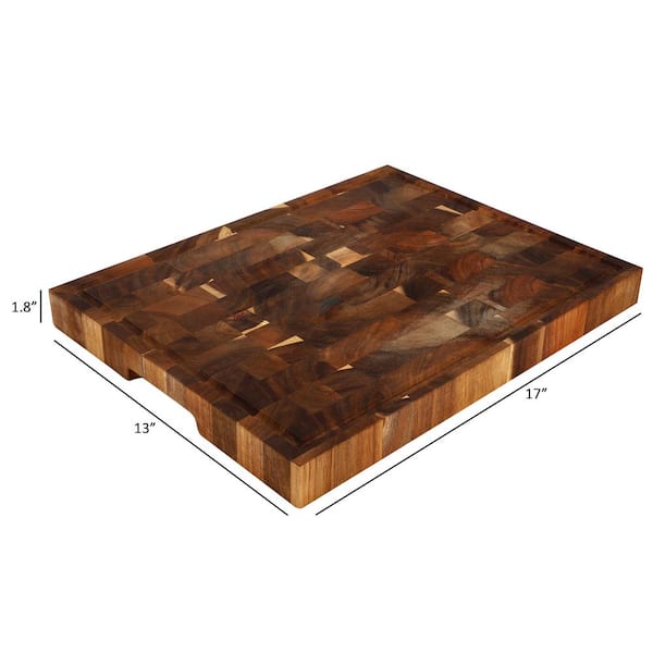 Elama 17 x 13 Inch Acacia Wood Butcher Block Carving and Cutting