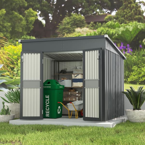 7 ft. W x 8 ft. D Gray Metal Storage Shed with Lockable Door (56 sq. ft.)
