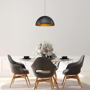 PCover 15 in.Dia Medium Lighting 1-Light Black Farmhouse Dome Pendant Light Industrial Gold Leaf Island Ceiling Light