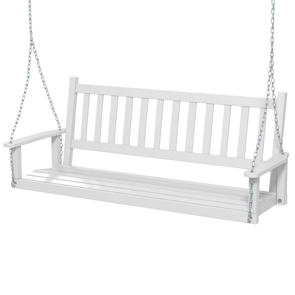 Outdoor Porch Swing 3-Person White Wood Heavy Duty Patio Hanging Bench Chair -  Costway, HCST00572