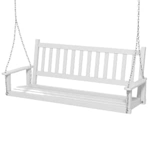 Outdoor Porch Swing 3-Person White Wood Heavy Duty Patio Hanging Bench Chair