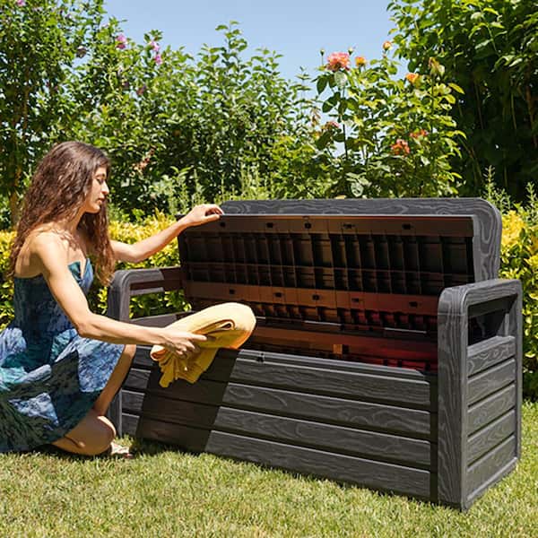 Dark Gray Toomax Foreverspring 70 Gallon Outdoor Deck Storage Box Chest Bench 