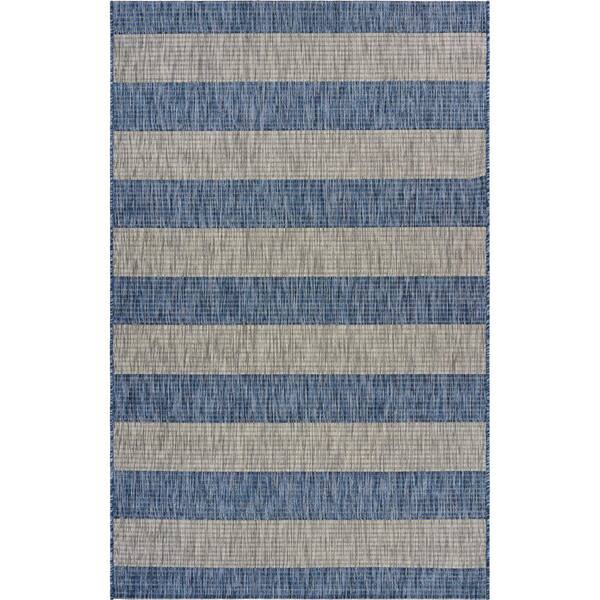 Coastal Blue Gray 7 Ft 9 In X, Striped Indoor Outdoor Area Rugs