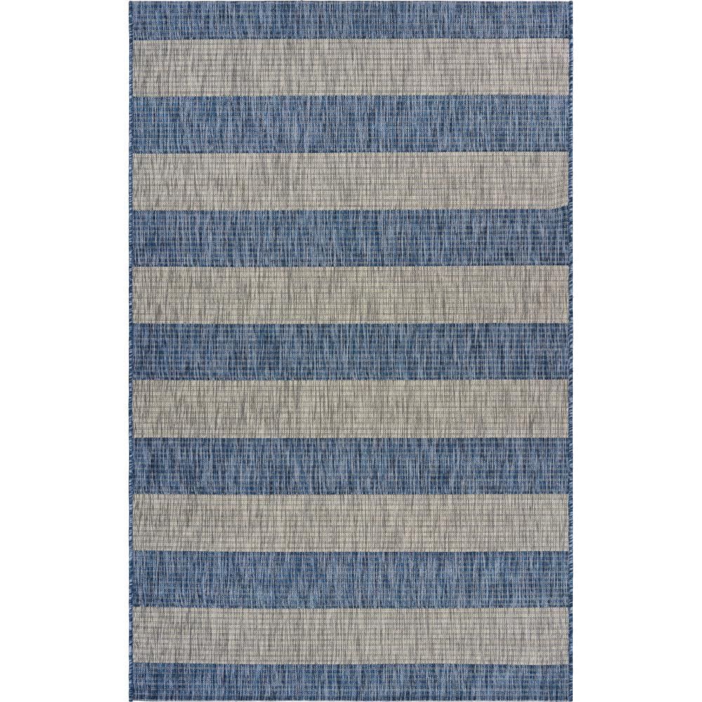 Clover Coastal Blue/Gray 5 ft. x 7 ft. Stripes Indoor/Outdoor Area Rug