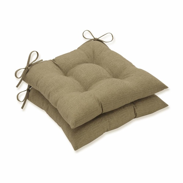 Pillow Perfect Solid 19 in. x 18.5 in. Outdoor Dining Chair Cushion in Tan (Set of 2)