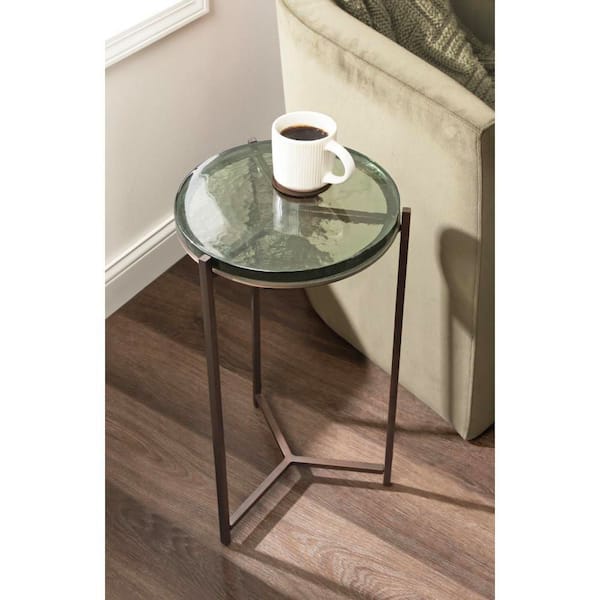 Aguilar 13 in. Green/Bronze Round Glass End Table