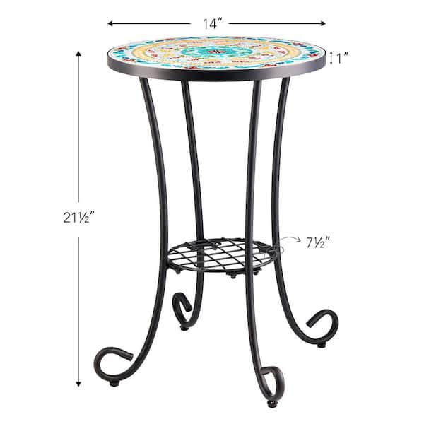 Merra Metal Outdoor Side Table with Ceramic Tile Top and Display