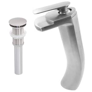 Cascade Single Hole Single-Handle Bathroom Faucet with Drain Assembly in Brushed Nickel