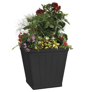 Hanover 20 in. Black Beadboard Resin Square Planter