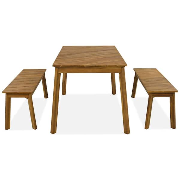 Tenleaf 3 Pieces Acacia Wood 30" Height Outdoor Dining Set With 2 Benches, Picnic Beer Table