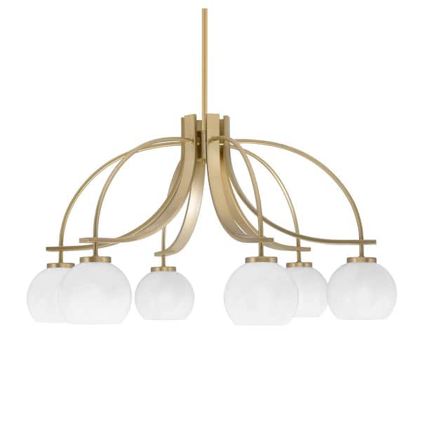 Unbranded Olympia 16.75 in. 6-Light New Age Brass Downlight Chandelier White Marble Glass Shade