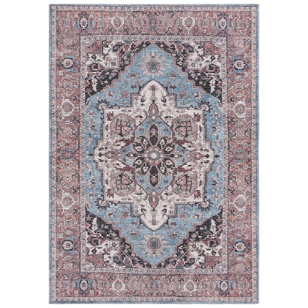 SAFAVIEH Serapi Blue/Rust 5 ft. x 8 ft. Machine Washable Border Ornate Medallion Area Rug