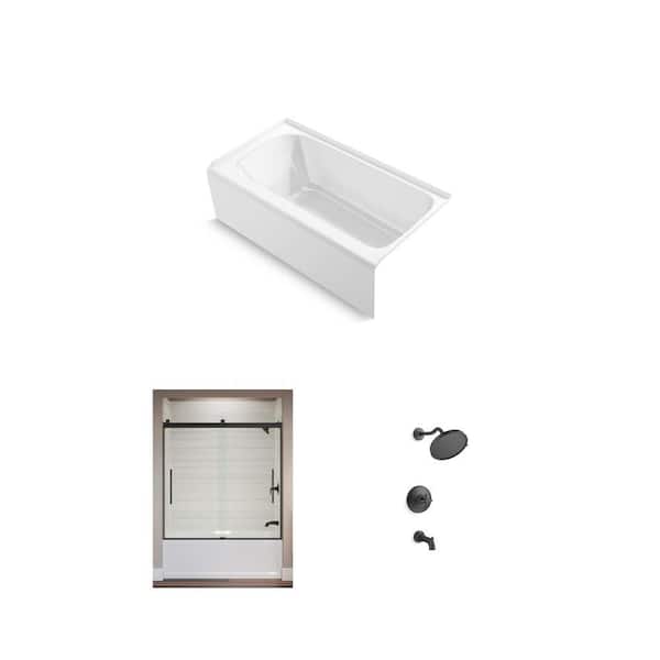 Paces 60 in. x 32 in. Soaking Tub, Elmbrook 55-60 in. Sliding Door and Paces Single Handle Faucet Combo