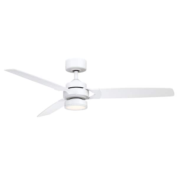 FANIMATION Amped 52 in. LED Indoor Matte White Ceiling Fan with Matte White Blades and Light Kit